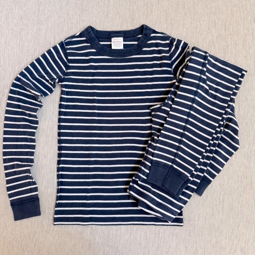 Hanna Andersson size 140 (10) navy stripe long John pajamas